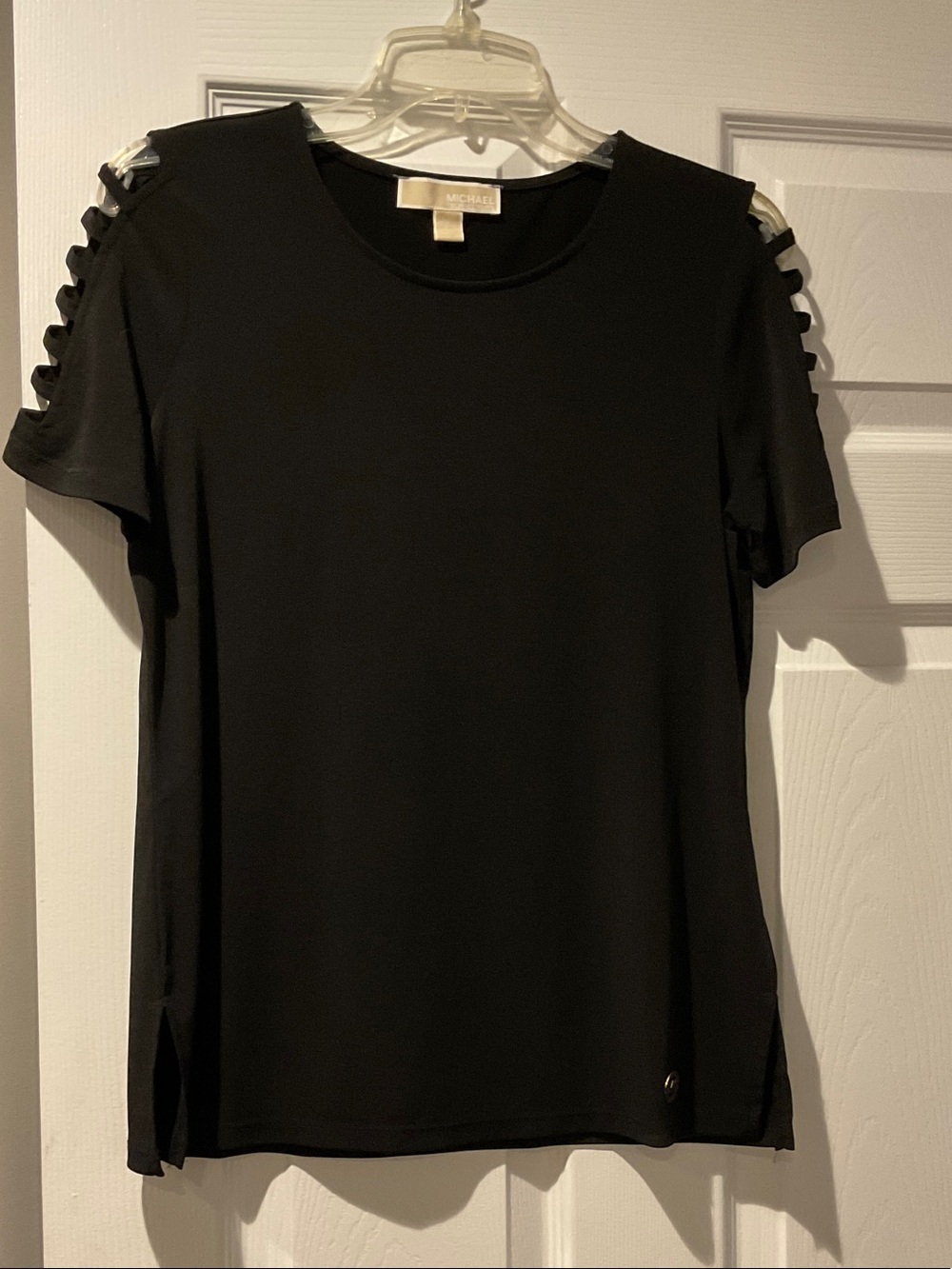 Michael Kors Black Short Sleeve Top with Ladder Shoulder Detail